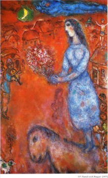 Marc Chagall Werke - Verlobte mit Blumenstrauß Zeitgenosse Marc Chagall